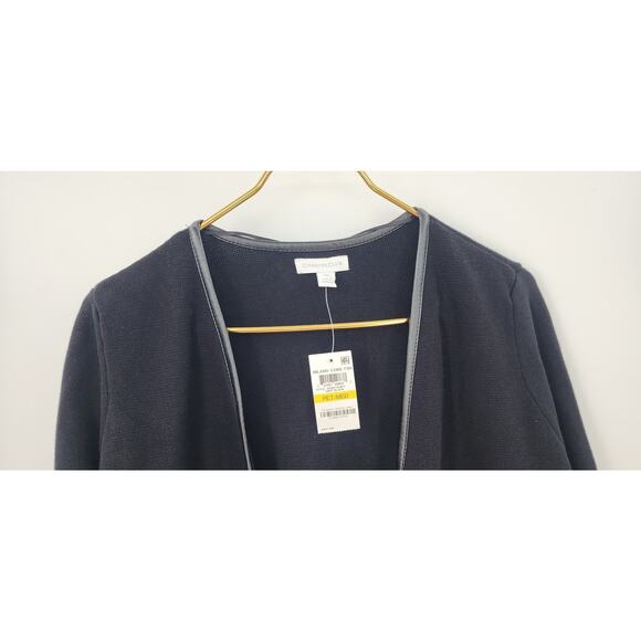 New NWT Charter Club Milano Core Black Faux Leather Trim Cardigan Petite Medium - Picture 3 of 9